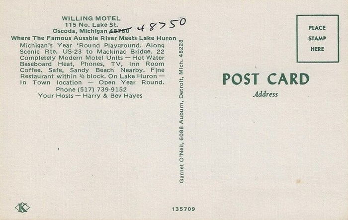 Aspen Motor Inn (Willing Motel) - Postcard Back (newer photo)